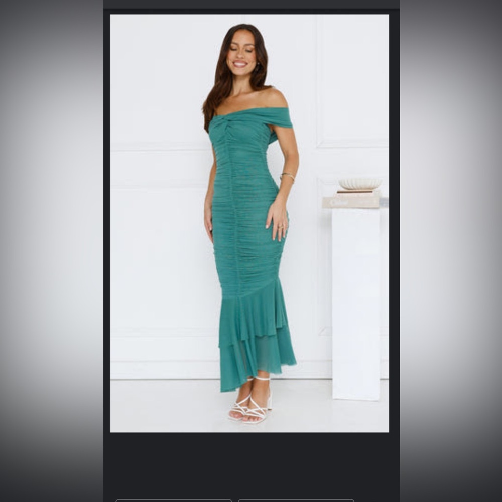 Hello Molly - Tanisha Off Shoulder Mesh MIDI Dress Green - S